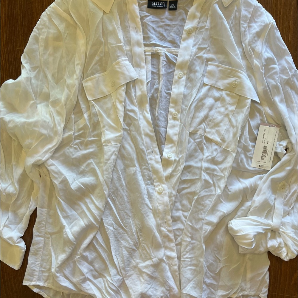 a.n.a Cream Button Down Blouse 2X